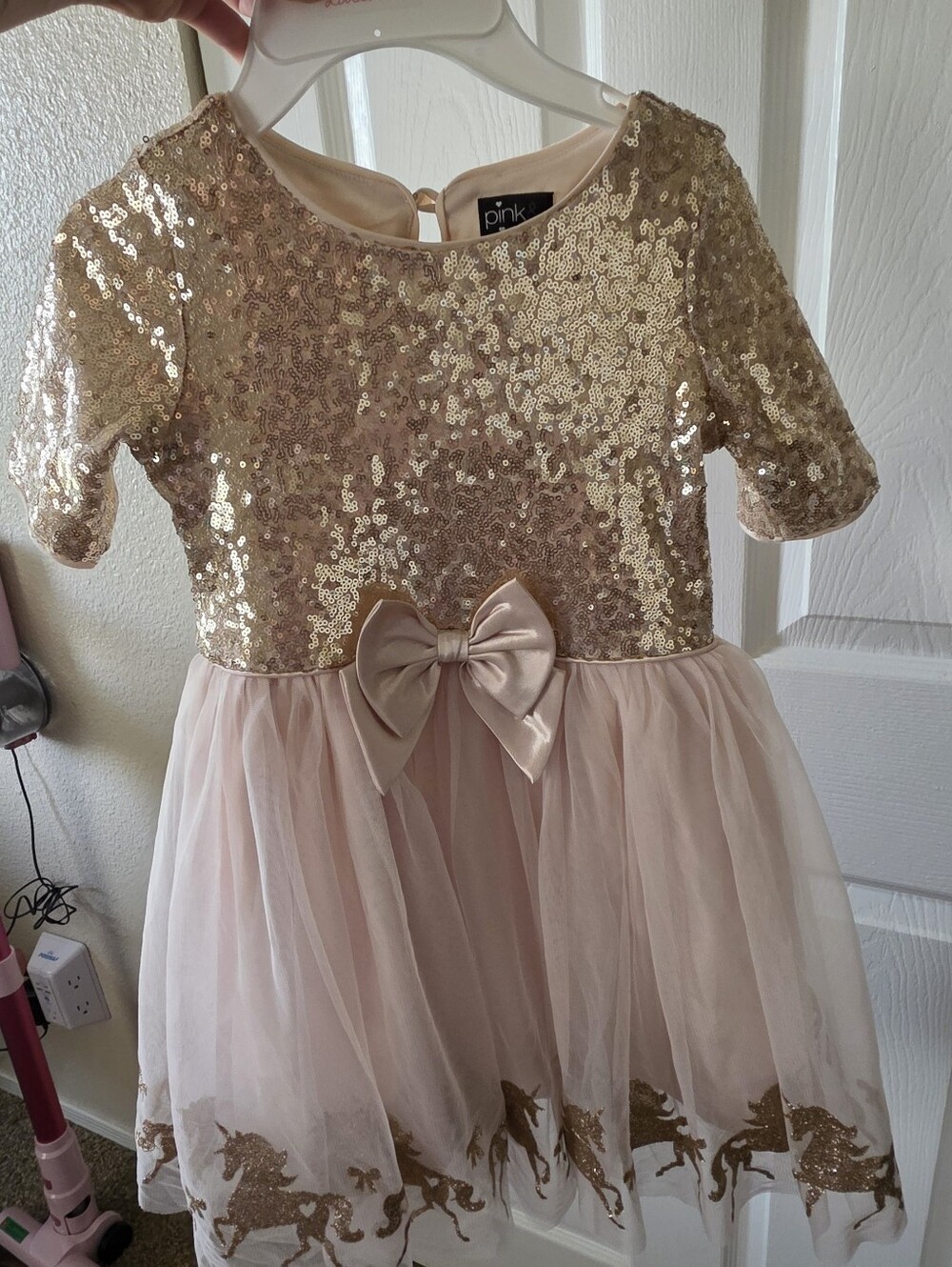 Pink Platinum Gold Sequin & Tulle Unicorn Dress